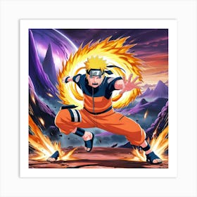 An Eye Catching Anime Style Digital Painting Featuring Naruto Unleashing Rasengan Set Against The Background Of Alien Planet And Visual Effects Like Explosions 3 Art Print