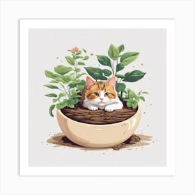 Cat In A Pot Art Print