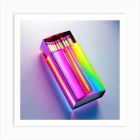 A Highly Bright, Intricately Detailed Matchbox, Rendered In Vibrant, Electric 3d Neon Colors, Such As Radiant Pink, Luminescent Green, And Fiery Blue, With A Glossy, Reflective Finish, Showcasing Subtle Gradients And Dimensions (2) Art Print