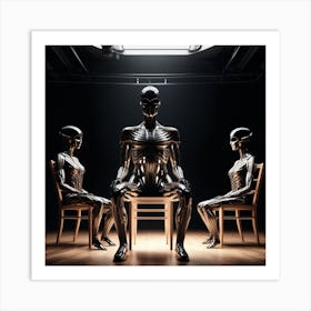 Three Skeletons Sitting On Chairs 2 Art Print