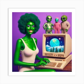 Aliens On A Computer Art Print