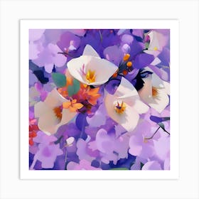White Blossoms With Lilacs Art Print