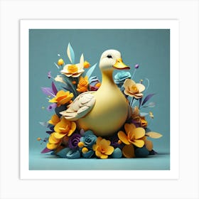 Duck In Flowers Art Print