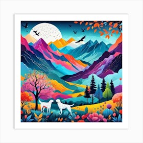 Two Dogs In The Mountains Art Print