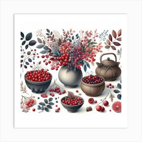 Scandinavian Art, Schisandra berries Art Print