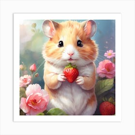 Hamster With Strawberry Art Print