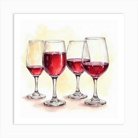 Watercolor Scene Of A Spanish Wine Tasting Event With Elegant Glasses Art Print