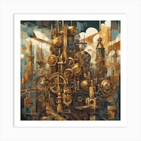 Steampunk High Rise Cubism Style Art Print