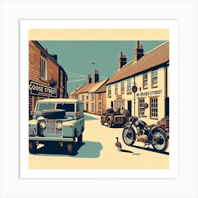 Land Rover, Beckington Village, England. Vintage  Art Print