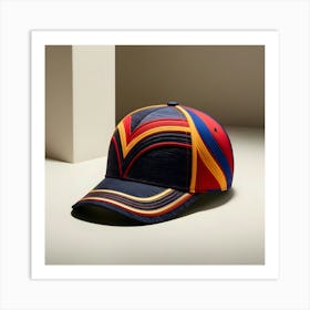 A Stunning, Intricately Designed Baseball Cap With Vibrant Colors And Varying Textures, Adorned With Bold, Curved Lines And Geometric Patterns, Featuring A Slightly Curved Brim And A Fitted, Rounded Crown (2) Art Print