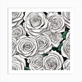 White Roses Seamless Pattern 2 Art Print