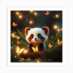 Panda Bear With Butterflies Art Print