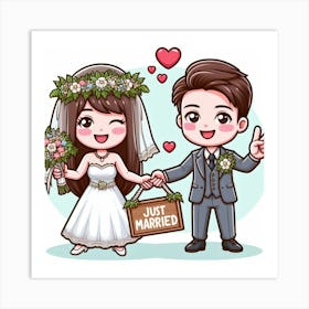 Cartoon Bride And Groom Art Print