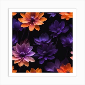 Purple And Orange Flowers Art Print