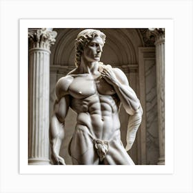 Embodiment of Divine Strength: A Masculine Adonis Marble Statue Poster