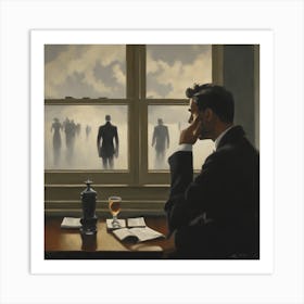 Surreal Image, Man Contemplating Past life and Loves Art Print