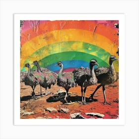 Rainbow Retro Ostrich Collage 4 Art Print