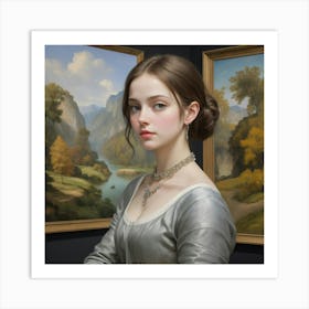 Young Woman In Front Of Paintings Art Print