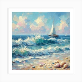 Sailboat On The Sea, Acrylic Painting Style 2 Art Print