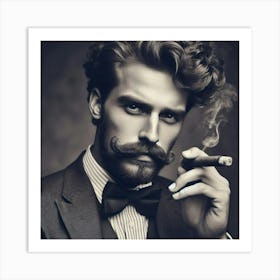 50s man Smoking A Cigar Art Print