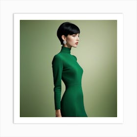 Asian Woman In Green Dress Art Print