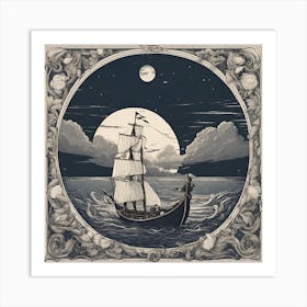 Ship At Night Art Print