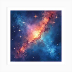 Watercolor Space Scene With Vibrant Star Clusters 1 Art Print