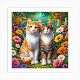 Cats In The Garden Art Print