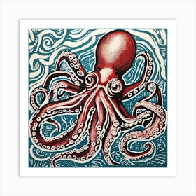 Octopus Linocut 1 Art Print