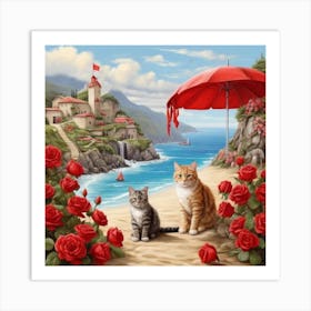 Cats On The Beach Art Print