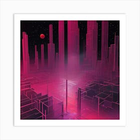 Abstract Futuristic Scene With Geometric Structures And Luminous Core Cosmic Radiation: Futuristic Abstract Wall Art for Space-Inspired Decor Art Print