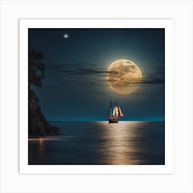 Full Moon Over The Sea Art Print
