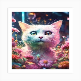 Cat In Flowers 1 Art Print