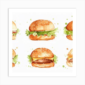 Watercolor Burgers Art Print