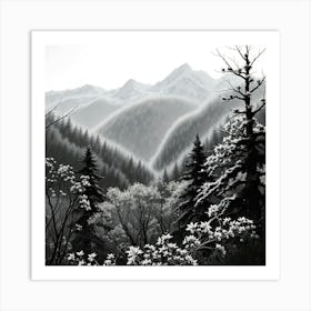 Black And White Mountain Landscape Art Print