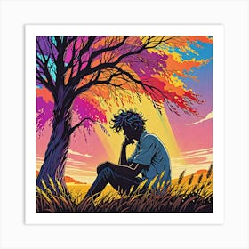 Man Sitting Under A Tree 6 Art Print