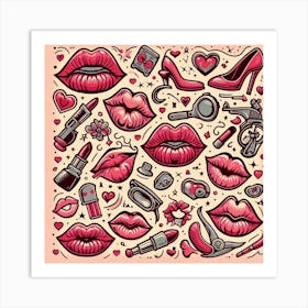 Valentine's Day, kiss pattern 3 Art Print