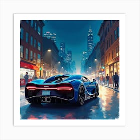 Bugatti Bolide In A Dynamic Watercolor Urban Night Scene Art Print