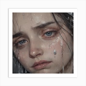 Girl With Tears On Her Face Art Print