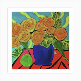 Roses In A Blue Vase Art Print