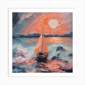 Sailboat At Sunset Art Print