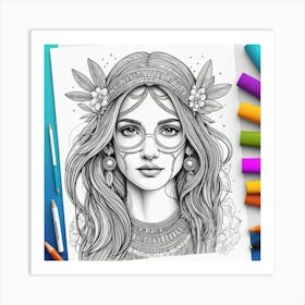 Woman With Flowers In Her Hair Art Print