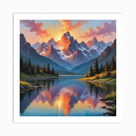 Sunrise Over The Mountains paintings art print Art Print