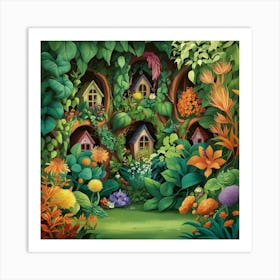 Fairy Houses In The Garden Art Print