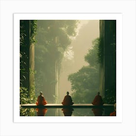 Monks In The Forest 1 Art Print