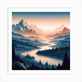 Mountain Landscape At Sunset Art Print