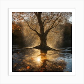 Autumn Tree In Water Art Print