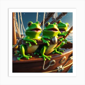 Frogs On A Ship 1 Art Print