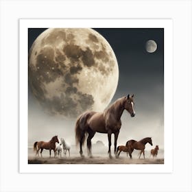 Horses In The Moonlight Art Print