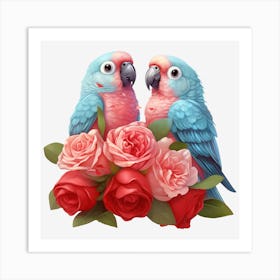 Parrots And Roses 10 Art Print